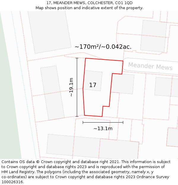 17, MEANDER MEWS, COLCHESTER, CO1 1QD: Plot and title map