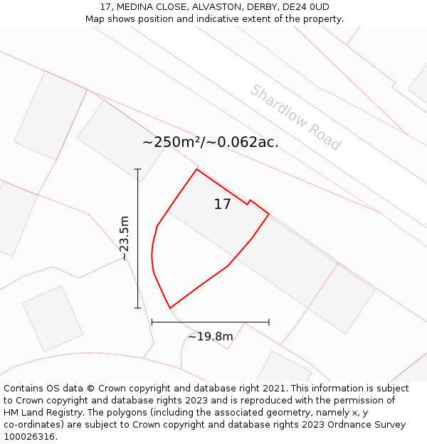 17, MEDINA CLOSE, ALVASTON, DERBY, DE24 0UD: Plot and title map