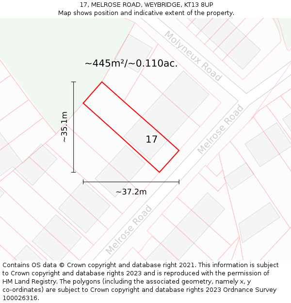 17, MELROSE ROAD, WEYBRIDGE, KT13 8UP: Plot and title map