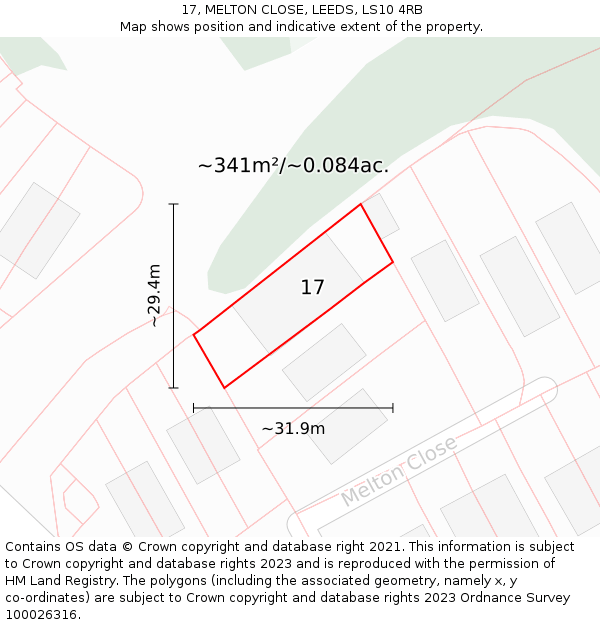 17, MELTON CLOSE, LEEDS, LS10 4RB: Plot and title map
