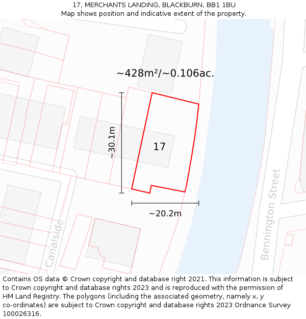 17, MERCHANTS LANDING, BLACKBURN, BB1 1BU: Plot and title map