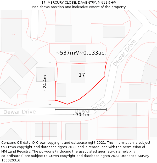 17, MERCURY CLOSE, DAVENTRY, NN11 9HW: Plot and title map