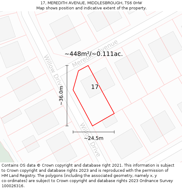 17, MEREDITH AVENUE, MIDDLESBROUGH, TS6 0HW: Plot and title map