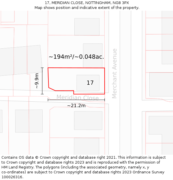 17, MERIDIAN CLOSE, NOTTINGHAM, NG8 3PX: Plot and title map