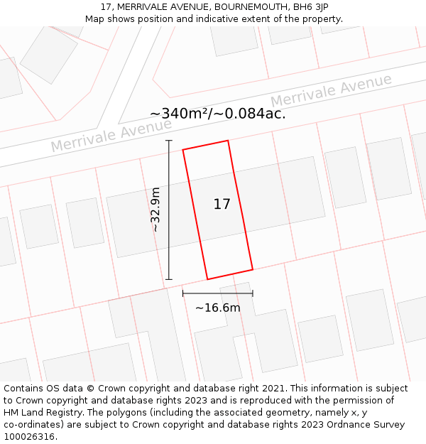 17, MERRIVALE AVENUE, BOURNEMOUTH, BH6 3JP: Plot and title map