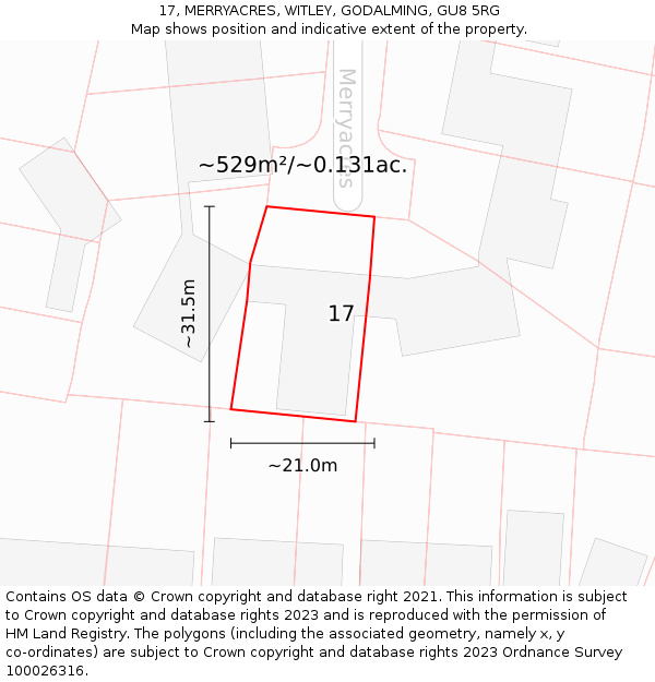 17, MERRYACRES, WITLEY, GODALMING, GU8 5RG: Plot and title map