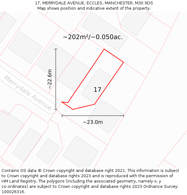 17, MERRYDALE AVENUE, ECCLES, MANCHESTER, M30 9DS: Plot and title map
