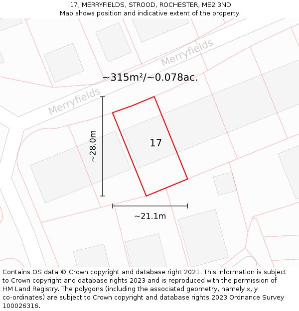17, MERRYFIELDS, STROOD, ROCHESTER, ME2 3ND: Plot and title map