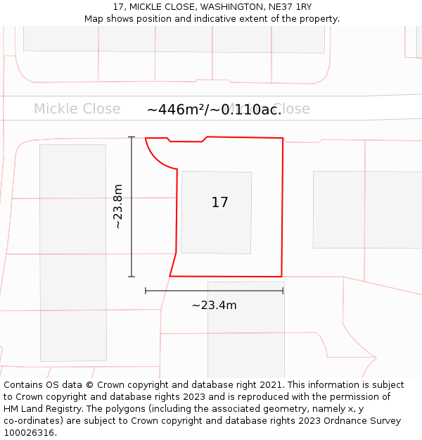 17, MICKLE CLOSE, WASHINGTON, NE37 1RY: Plot and title map