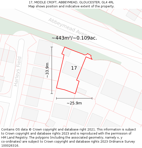 17, MIDDLE CROFT, ABBEYMEAD, GLOUCESTER, GL4 4RL: Plot and title map
