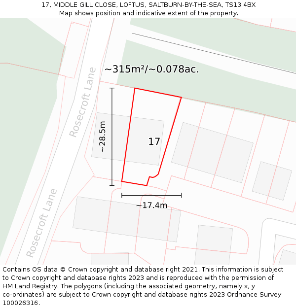 17, MIDDLE GILL CLOSE, LOFTUS, SALTBURN-BY-THE-SEA, TS13 4BX: Plot and title map