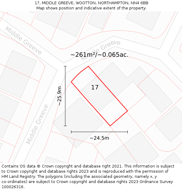 17, MIDDLE GREEVE, WOOTTON, NORTHAMPTON, NN4 6BB: Plot and title map