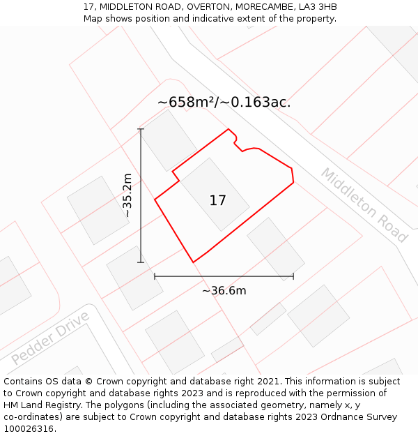 17, MIDDLETON ROAD, OVERTON, MORECAMBE, LA3 3HB: Plot and title map