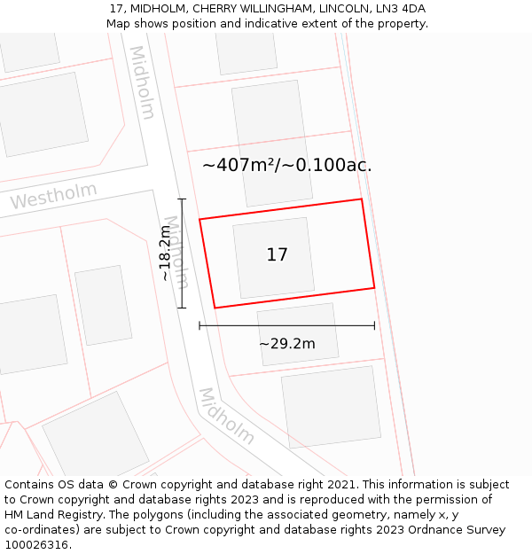 17, MIDHOLM, CHERRY WILLINGHAM, LINCOLN, LN3 4DA: Plot and title map