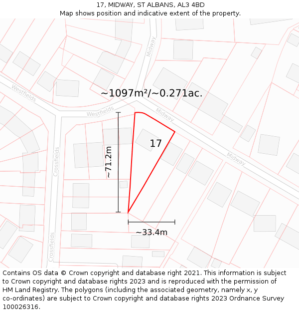 17, MIDWAY, ST ALBANS, AL3 4BD: Plot and title map