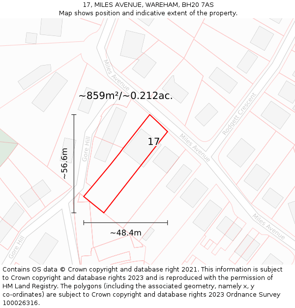 17, MILES AVENUE, WAREHAM, BH20 7AS: Plot and title map