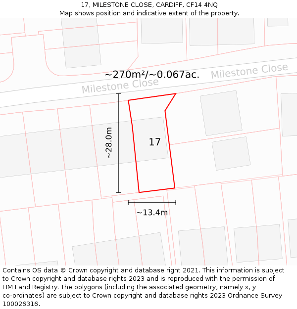 17, MILESTONE CLOSE, CARDIFF, CF14 4NQ: Plot and title map