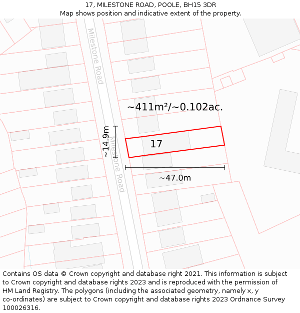 17, MILESTONE ROAD, POOLE, BH15 3DR: Plot and title map