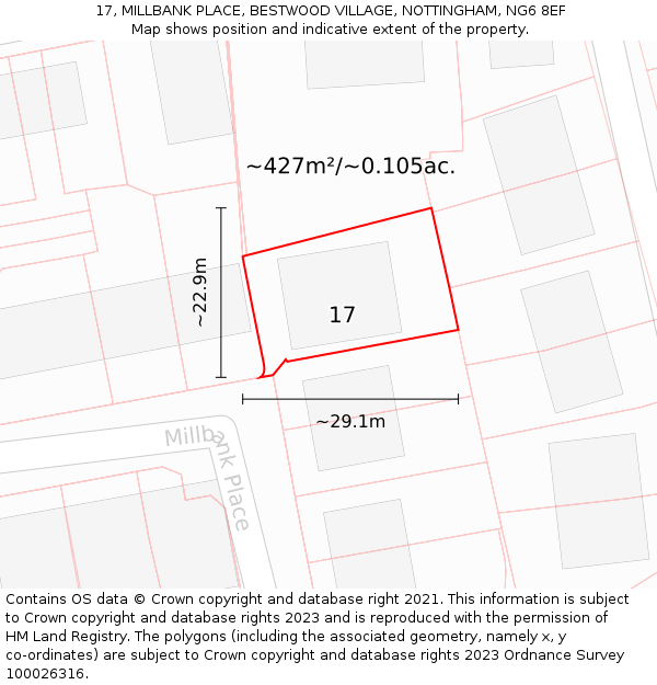17, MILLBANK PLACE, BESTWOOD VILLAGE, NOTTINGHAM, NG6 8EF: Plot and title map