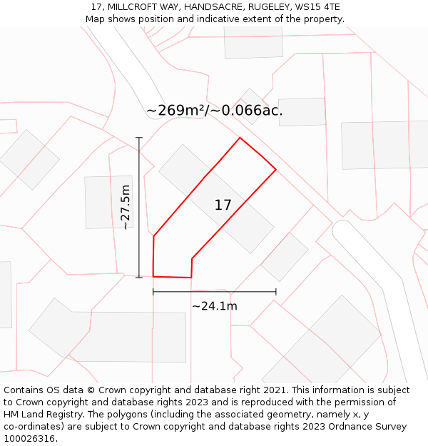 17, MILLCROFT WAY, HANDSACRE, RUGELEY, WS15 4TE: Plot and title map
