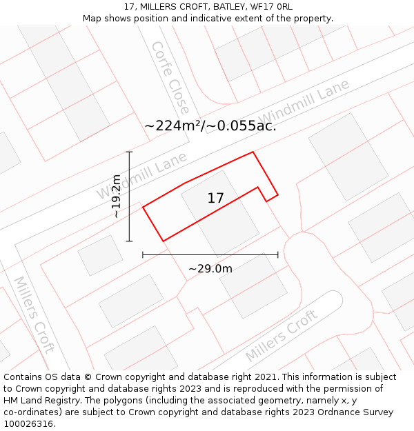 17, MILLERS CROFT, BATLEY, WF17 0RL: Plot and title map