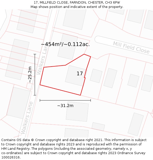 17, MILLFIELD CLOSE, FARNDON, CHESTER, CH3 6PW: Plot and title map