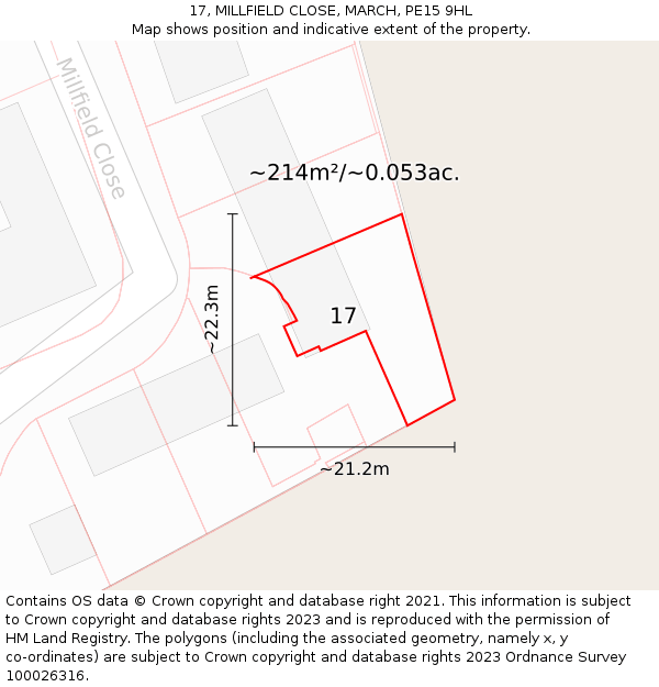 17, MILLFIELD CLOSE, MARCH, PE15 9HL: Plot and title map
