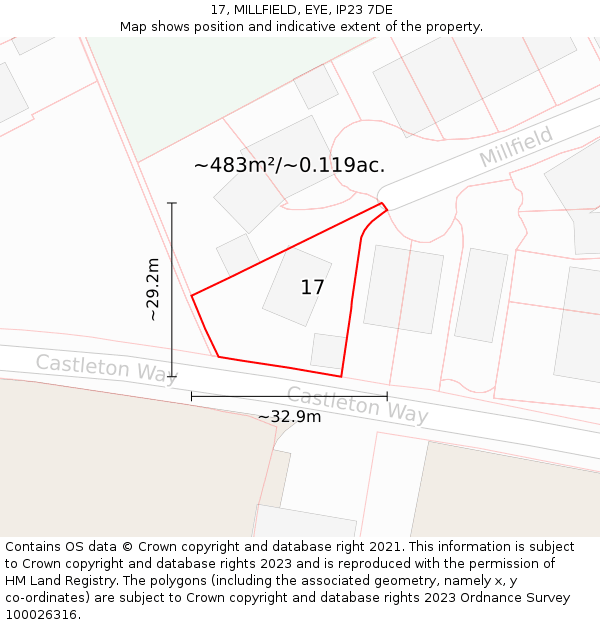 17, MILLFIELD, EYE, IP23 7DE: Plot and title map