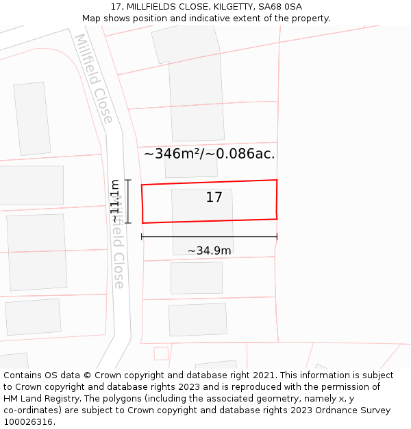 17, MILLFIELDS CLOSE, KILGETTY, SA68 0SA: Plot and title map