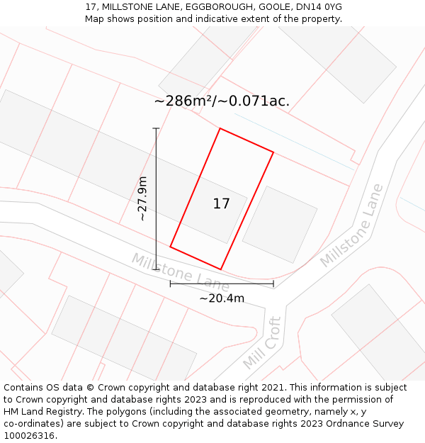 17, MILLSTONE LANE, EGGBOROUGH, GOOLE, DN14 0YG: Plot and title map