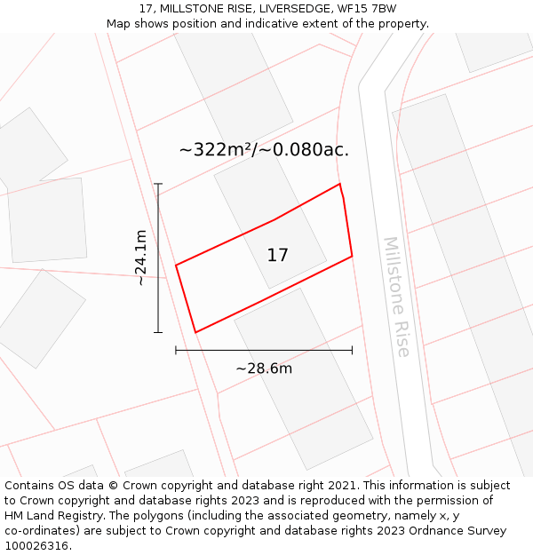 17, MILLSTONE RISE, LIVERSEDGE, WF15 7BW: Plot and title map