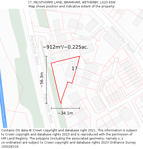 17, MILNTHORPE LANE, BRAMHAM, WETHERBY, LS23 6SW: Plot and title map