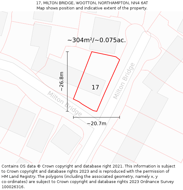 17, MILTON BRIDGE, WOOTTON, NORTHAMPTON, NN4 6AT: Plot and title map