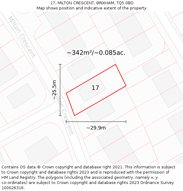 17, MILTON CRESCENT, BRIXHAM, TQ5 0BD: Plot and title map