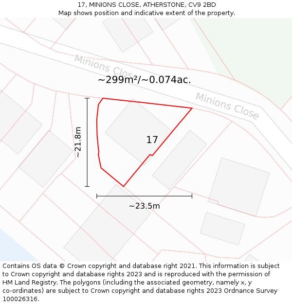 17, MINIONS CLOSE, ATHERSTONE, CV9 2BD: Plot and title map