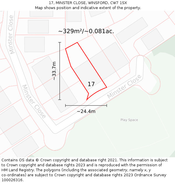 17, MINSTER CLOSE, WINSFORD, CW7 1SX: Plot and title map