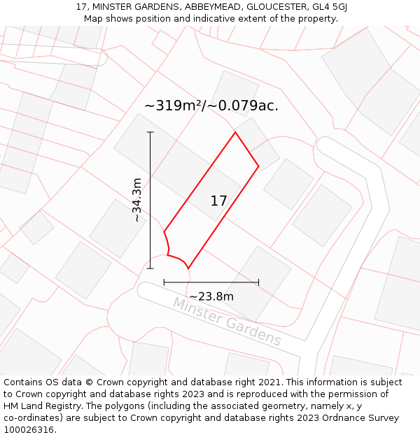 17, MINSTER GARDENS, ABBEYMEAD, GLOUCESTER, GL4 5GJ: Plot and title map