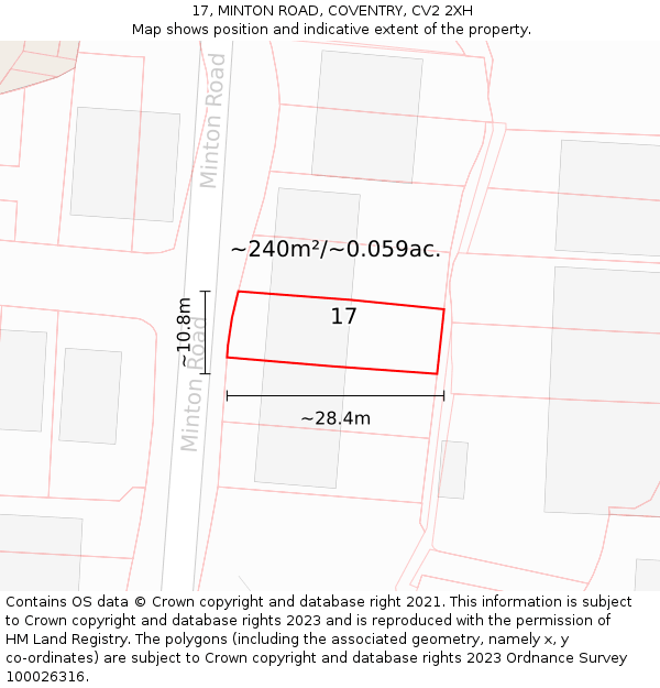 17, MINTON ROAD, COVENTRY, CV2 2XH: Plot and title map