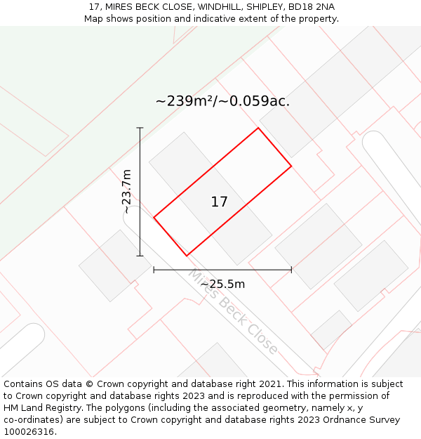 17, MIRES BECK CLOSE, WINDHILL, SHIPLEY, BD18 2NA: Plot and title map