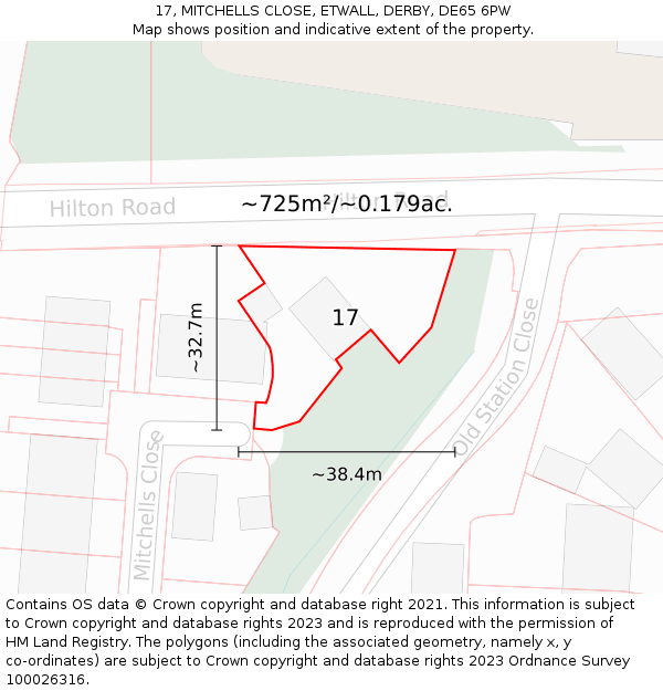 17, MITCHELLS CLOSE, ETWALL, DERBY, DE65 6PW: Plot and title map