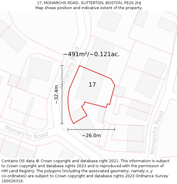 17, MONARCHS ROAD, SUTTERTON, BOSTON, PE20 2HJ: Plot and title map
