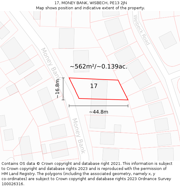 17, MONEY BANK, WISBECH, PE13 2JN: Plot and title map