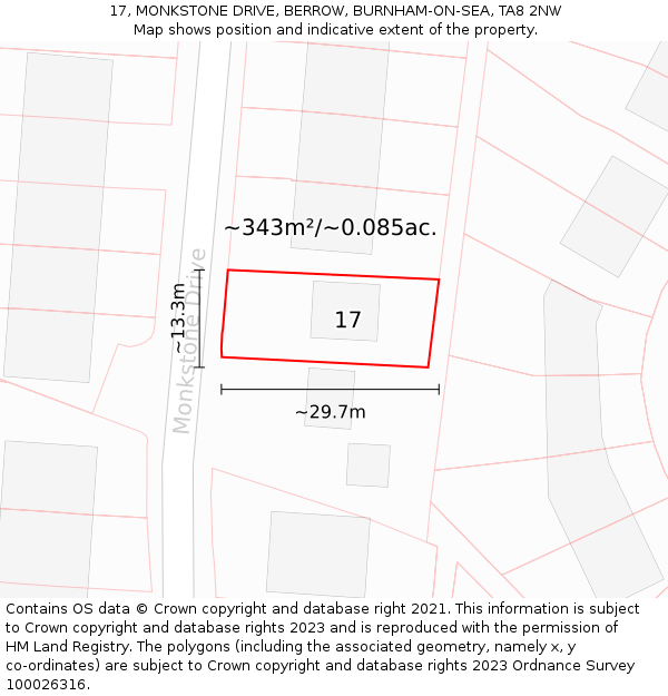 17, MONKSTONE DRIVE, BERROW, BURNHAM-ON-SEA, TA8 2NW: Plot and title map