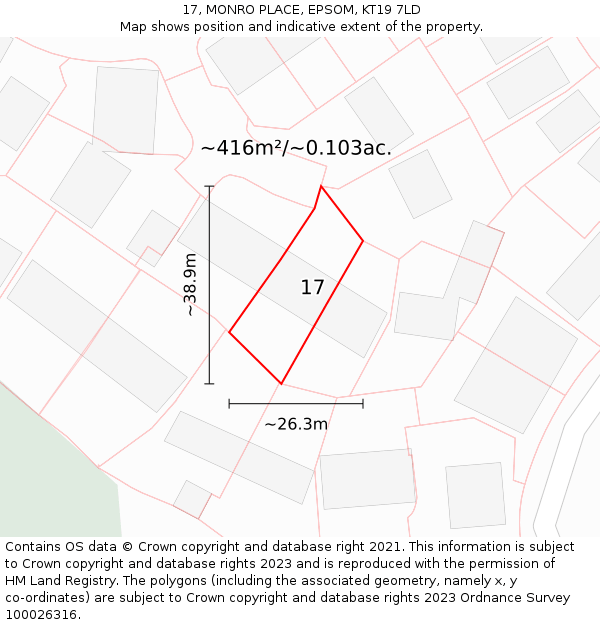 17, MONRO PLACE, EPSOM, KT19 7LD: Plot and title map