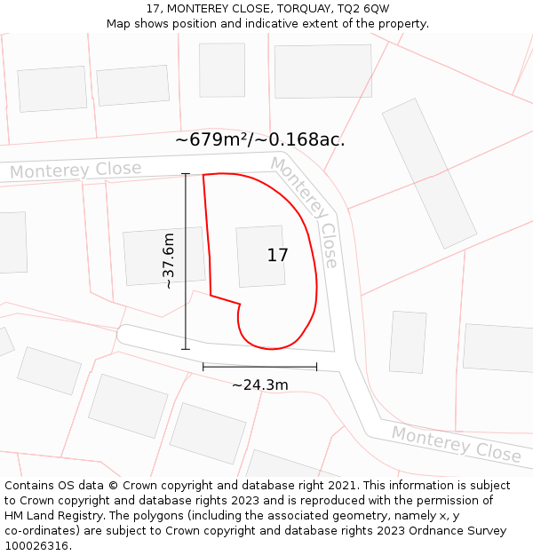 17, MONTEREY CLOSE, TORQUAY, TQ2 6QW: Plot and title map