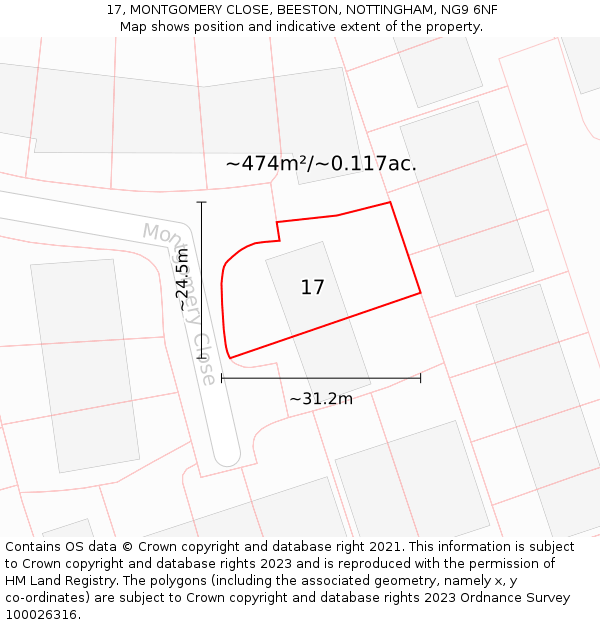 17, MONTGOMERY CLOSE, BEESTON, NOTTINGHAM, NG9 6NF: Plot and title map