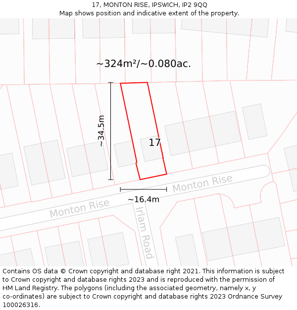 17, MONTON RISE, IPSWICH, IP2 9QQ: Plot and title map