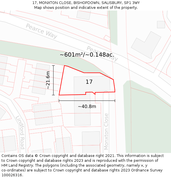 17, MONXTON CLOSE, BISHOPDOWN, SALISBURY, SP1 3WY: Plot and title map