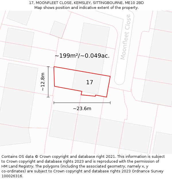 17, MOONFLEET CLOSE, KEMSLEY, SITTINGBOURNE, ME10 2BD: Plot and title map