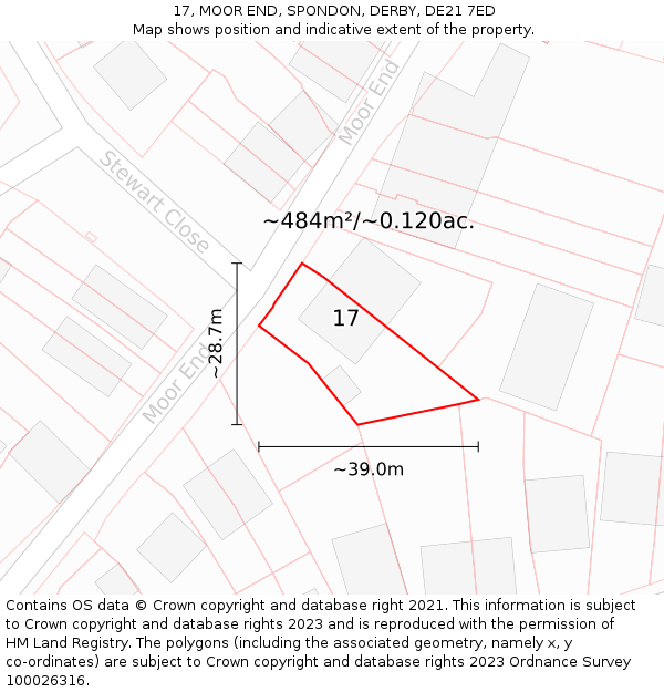 17, MOOR END, SPONDON, DERBY, DE21 7ED: Plot and title map